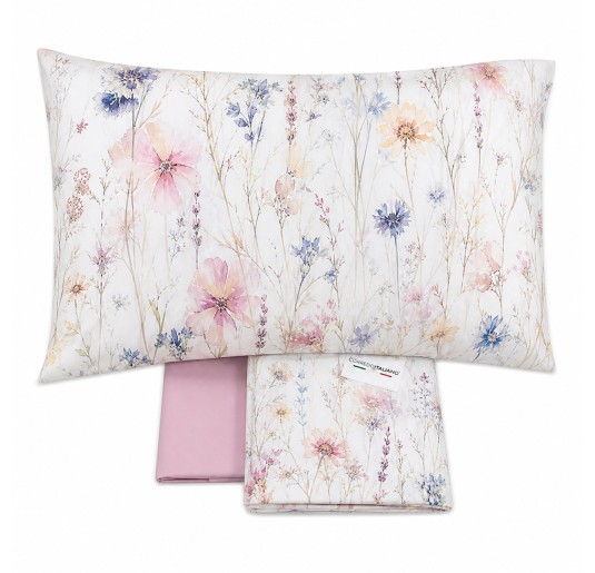 Double percale bed sheet set with Prato Fiorito floral pattern 2
