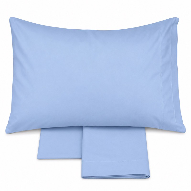 Completo lenzuola lettino puro cotone cielo con federa coordinata