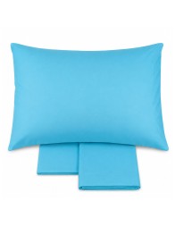 Completo lenzuola lettino puro cotone Turchese con federa coordinata