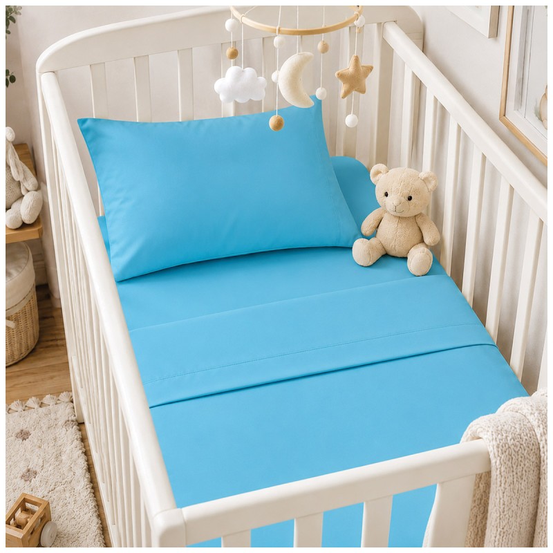 Completo lenzuola lettino puro cotone in cameretta neonato con orsacchiotto