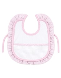Embroidery Baby Bib with Aida Cloth and Ruffle Trim - Pink