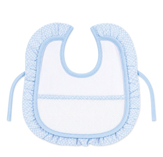 Embroidery Baby Bib with Aida Cloth and Ruffle Trim - Corredo Italiano 2