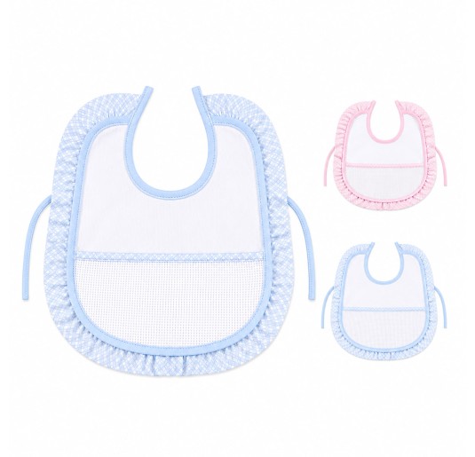 Embroidery Baby Bib with Aida Cloth and Ruffle Trim - Corredo Italiano