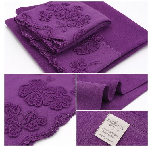 Primula pure linen towel set with matching guest towel and scalloped floral edge 2