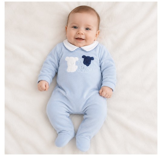 Tutina neonato in ciniglia con cuccioli centrali 2