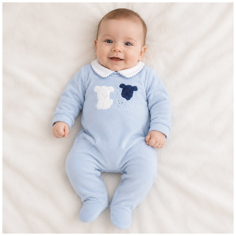 Baby romper in chenille with central...