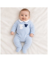 Baby romper in chenille with central puppy appliqué - TU7750C - Le Chicche