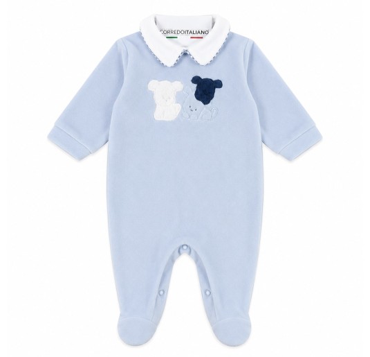 Tutina neonato in ciniglia con cuccioli centrali