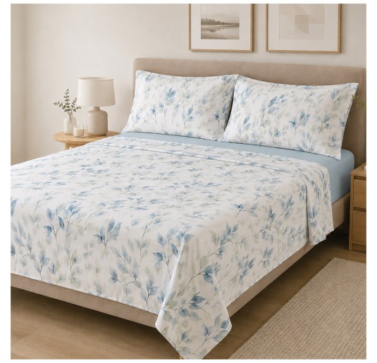 Double bed sheet set in percale with bedspread effect – Brezza Azzurra – Corredo Italiano
