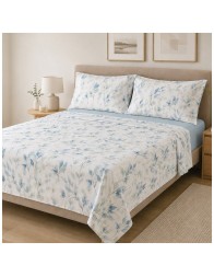 Completo lenzuola effetto copriletto in percalle matrimoniale - Brezza Azzurra - Corredo Italiano