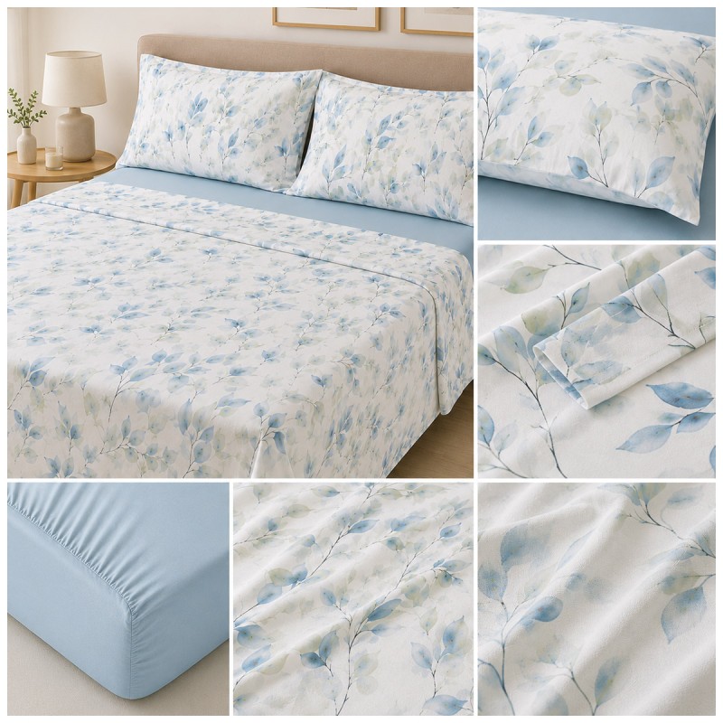 Brezza Azzurra double bed linen set in cotton percale made in Italy