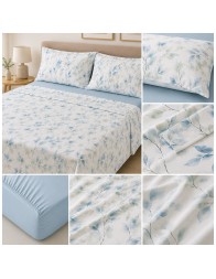 Brezza Azzurra double bed linen set in cotton percale made in Italy