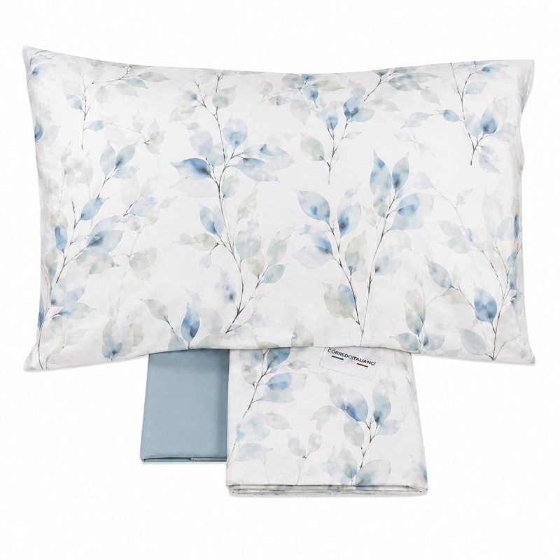 Cotton percale double bed sheets with botanical bedspread effect print