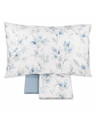 Cotton percale double bed sheets with botanical bedspread effect print