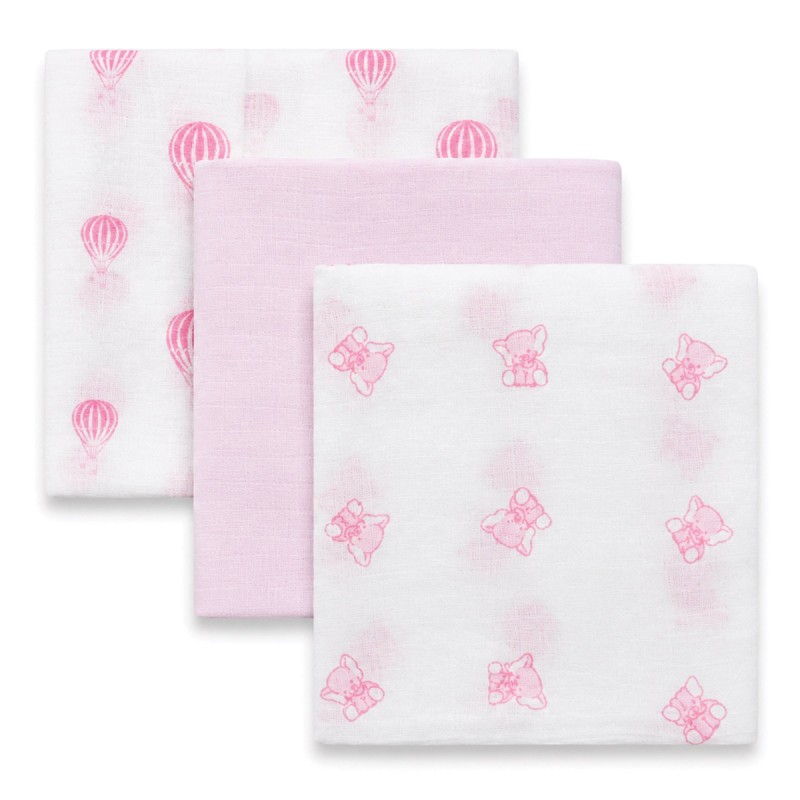 Baby girl gauze squares in pure cotton assorted pink prints
