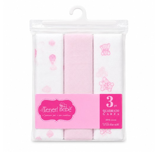 Baby girl muslin squares in pink cotton Teneri Bebè