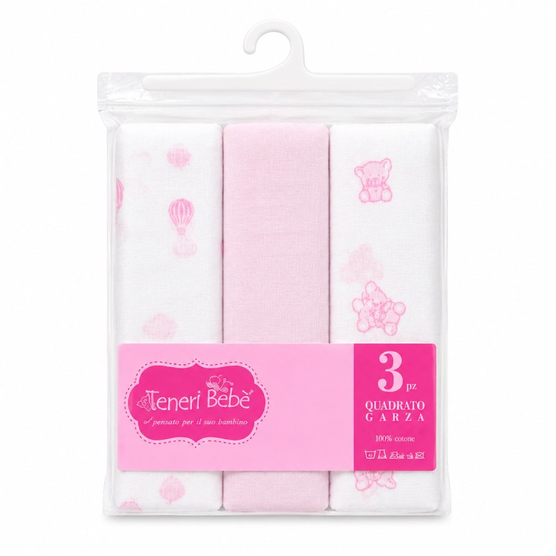 Quadrati garzati neonata in cotone rosa Teneri Bebè
