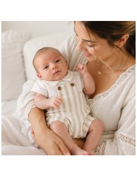 Summer baby romper with snap crotch opening and short sleeves