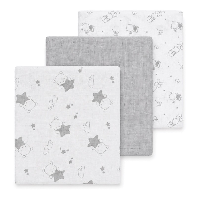 Set of 3 Pure Cotton Muslin Squares -...