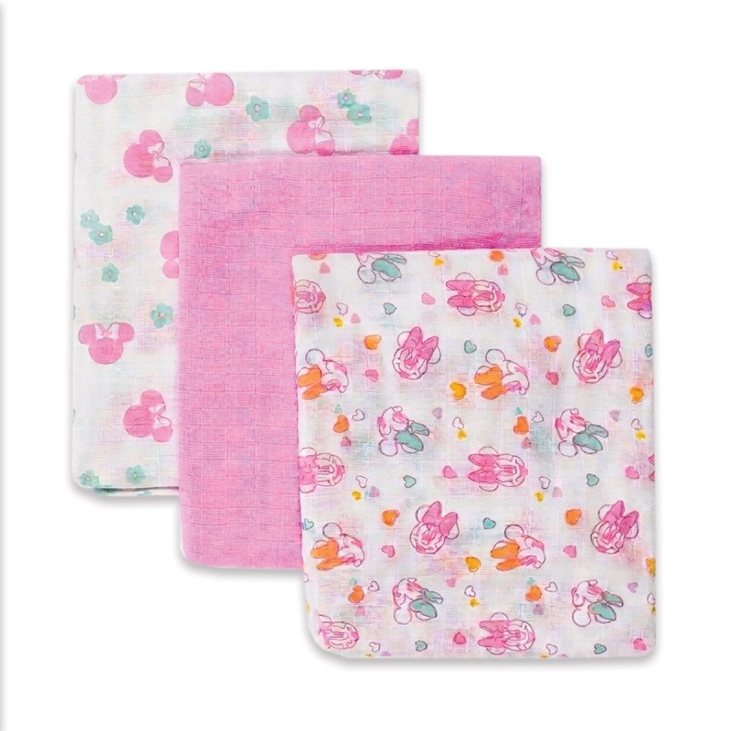 Set di 3 mussole quadrati di garza in puro cotone - Minnie WX6104B - Disney