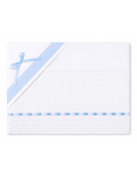 Set lenzuola lettino baby ricamabile con pizzo e nastro Azzurro - Corredo Italiano