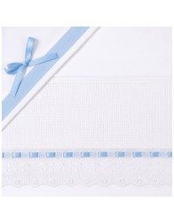 Set lenzuola lettino baby ricamabile con pizzo e nastro Azzurro