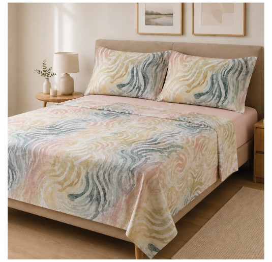 Double percale bed sheet set Mosaico with modern abstract pattern
