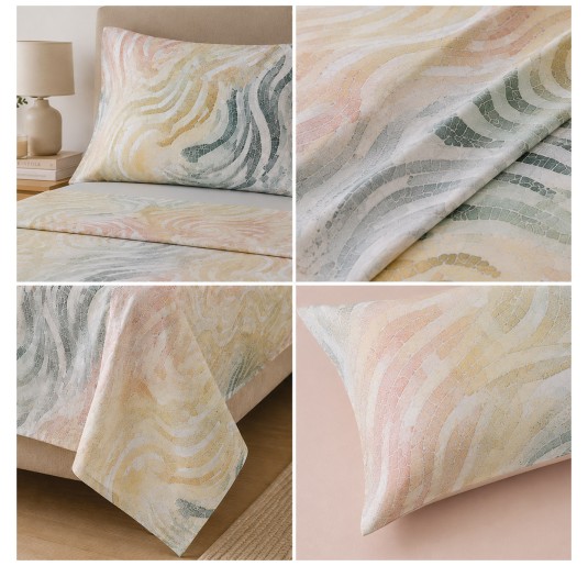 Double percale bed sheet set Mosaico with modern abstract pattern 2