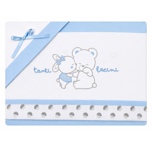 Embroidered baby cot sheet set with teddy bear and blue bunny