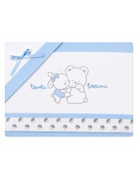 Embroidered baby cot sheet set with teddy bear and blue bunny