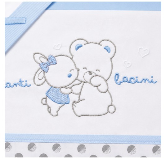 Lenzuolino lettino neonato ricamato con orsetto e coniglietto azzurro 2