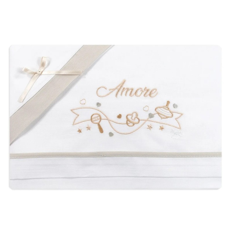Mio Piccolo pure cotton sheet set with Amore embroidery