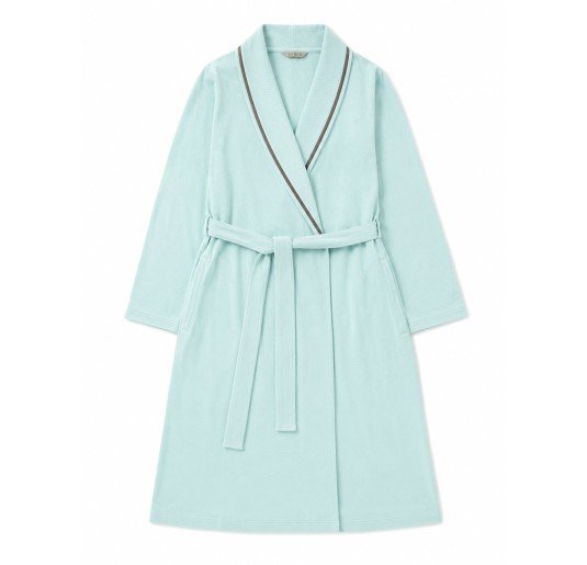 Women’s pure cotton aqua green dressing gown with shawl collar 2