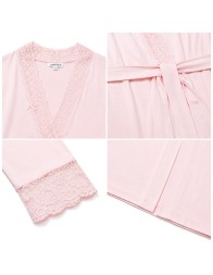 Women’s cotton kimono dressing gown with lace sleeves - 21159 - Lunatica
