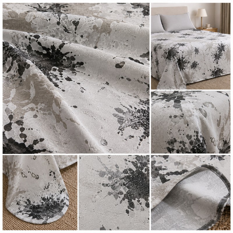 Close-up of abstract jacquard texture in pearl grey and beige tones by Nausicaa