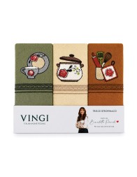 Set strofinacci asciugapiatti ricamati in cotone con dettagli decorativi