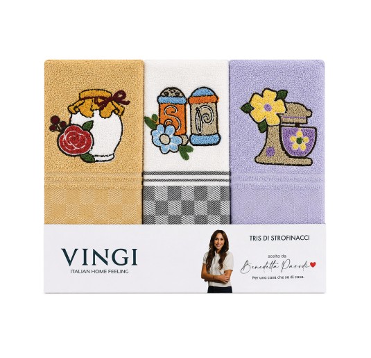 Set 3 strofinacci in spugna ricamati - Dama Bis - Vingi 2