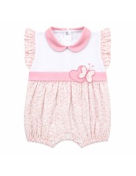 Pure cotton baby girl romper with embroidered butterfly and pink collar by Les Jolies