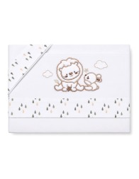 Bruco Bruco cradle and pram sheets set in pure cotton with beige lion and bunny embroidery