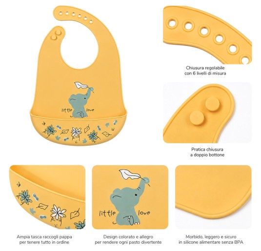 Bavaglino per la pappa in silicone - Little Love AD9867GG... 2
