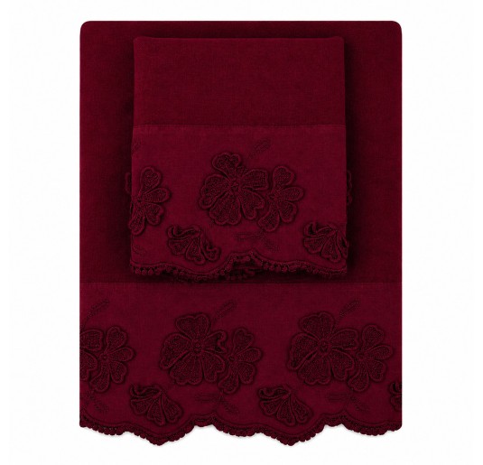 Set asciugamani Primula in puro lino con ospite coordinato e bordo smerlato floreale 2