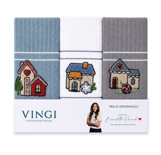 Embroidered cotton kitchen towels on modern countertop 2