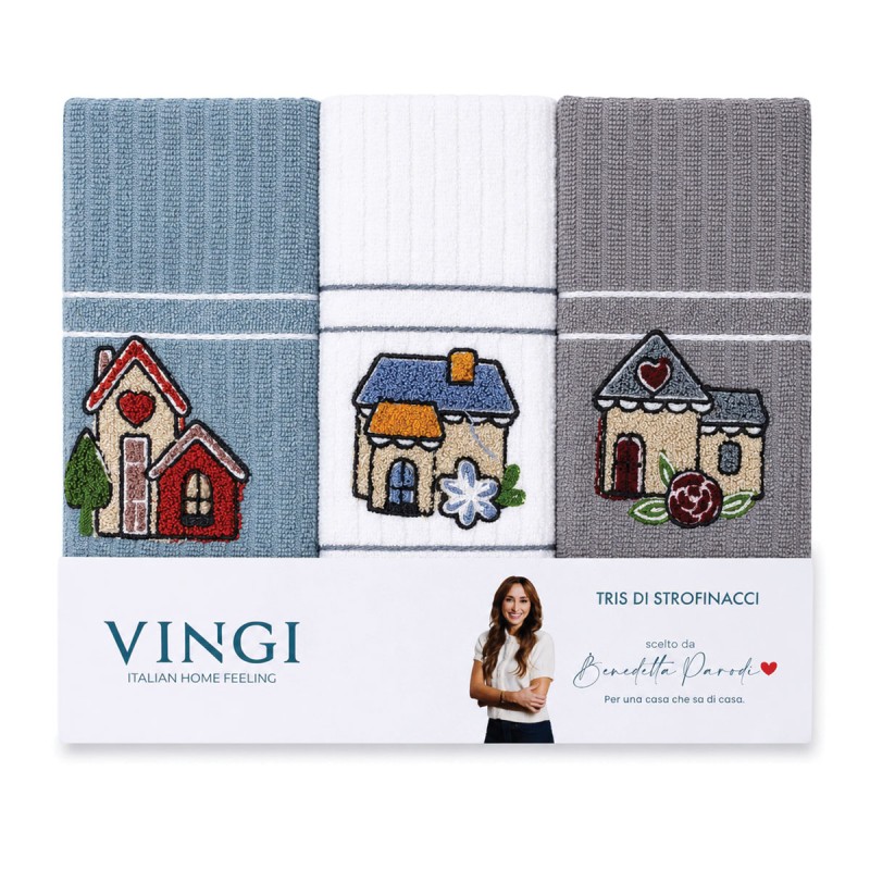 Kitchen towel set with decorative house embroidery
