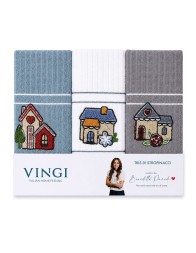 Kitchen towel set with decorative house embroidery
