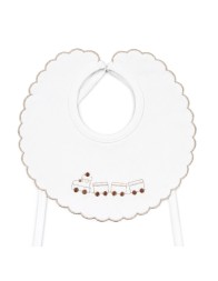 Bavaglino in puro cotone con ricamo trenino e smerlo - CI00368TT - Corredo italiano