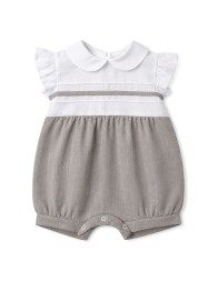 Baby girl linen and cotton romper Klaiadi in cream and taupe