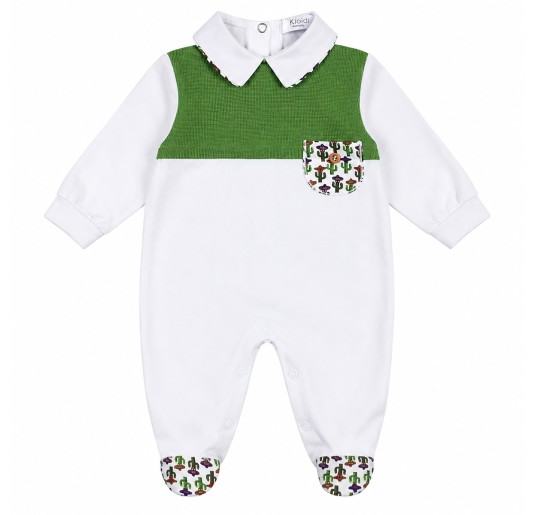 Baby cotton jersey sleepsuit with collar and cactus print by Klaiadì