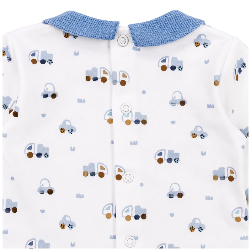 Le Chicche baby romper in cotton fleece with vehicle print on the back
