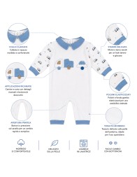 Winter baby romper in cotton fleece with blue chenille collar