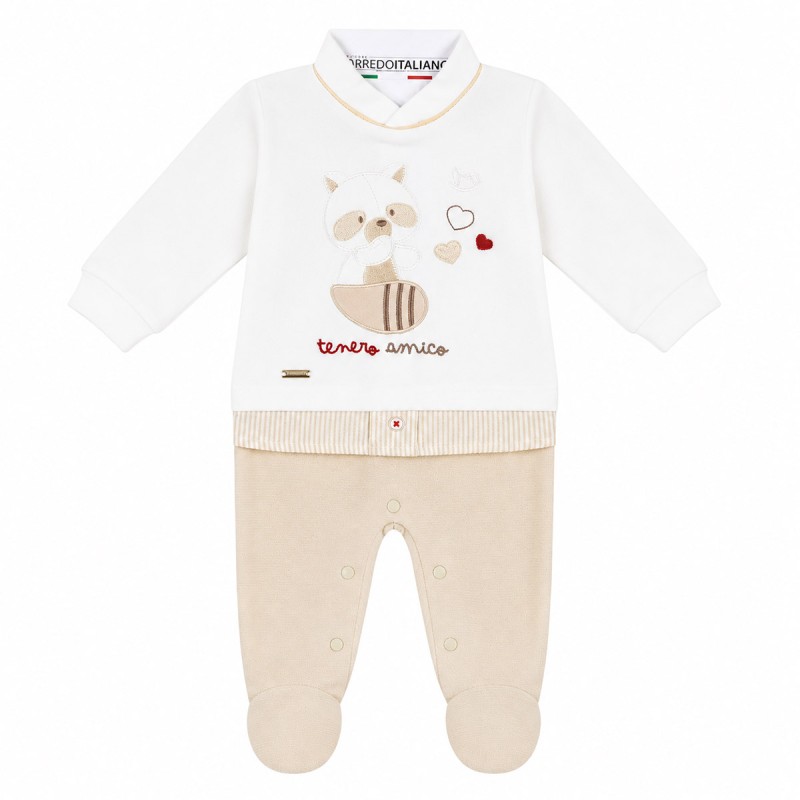 Velour baby sleepsuit with raccoon -...